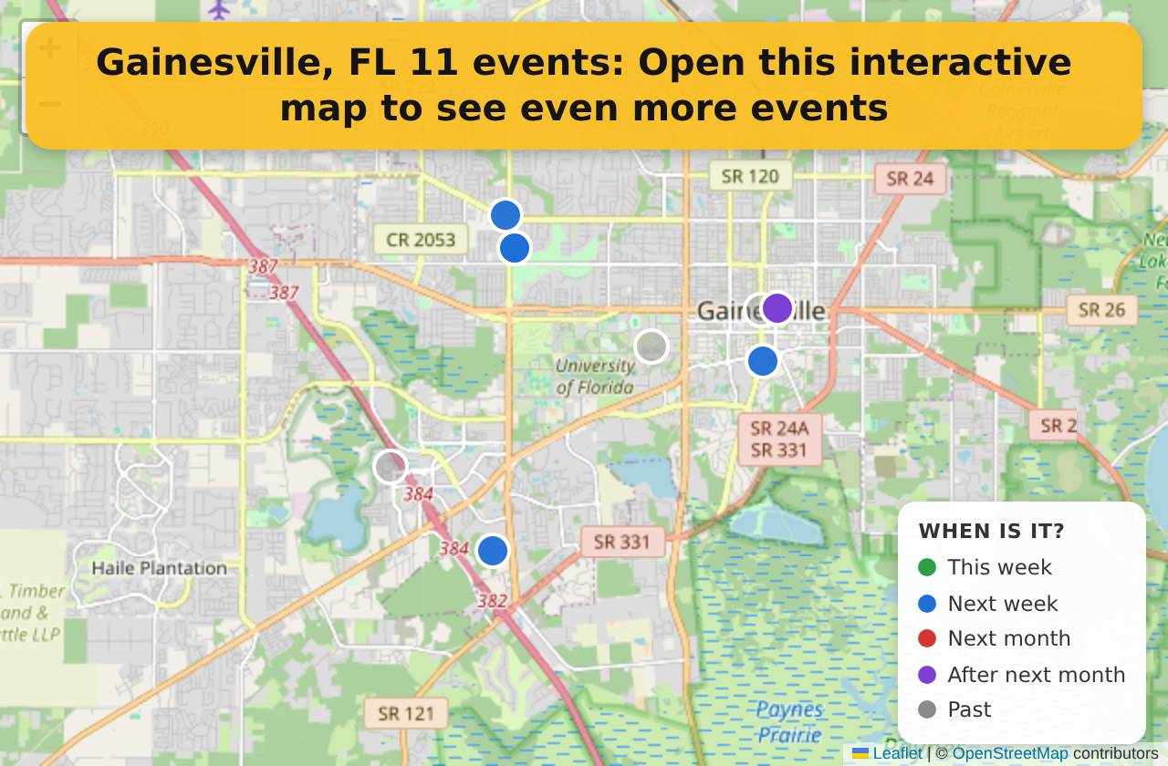 Map of events in Gainesville, FL on the interactive EVENTULIST map