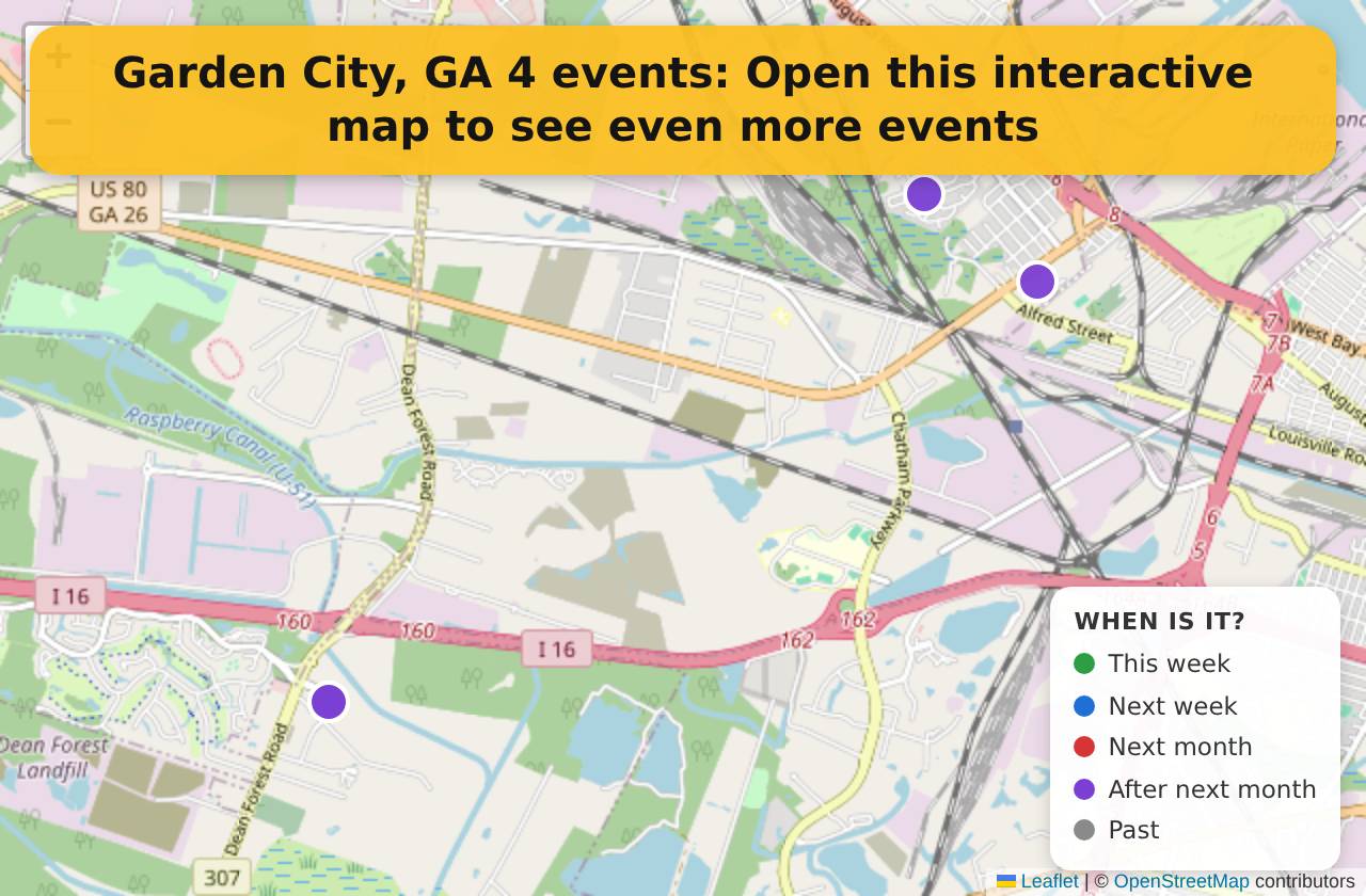 Map of events in Garden City, GA on the interactive EVENTULIST map