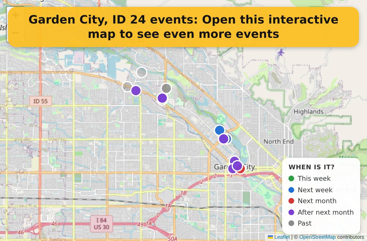 Map of events in Garden City, ID on the interactive EVENTULIST map