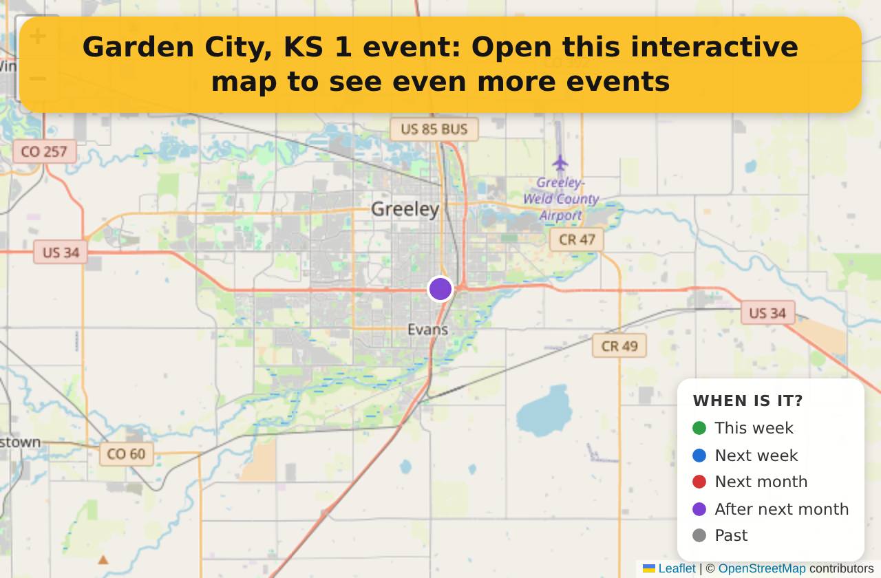 Map of events in Garden City, KS on the interactive EVENTULIST map