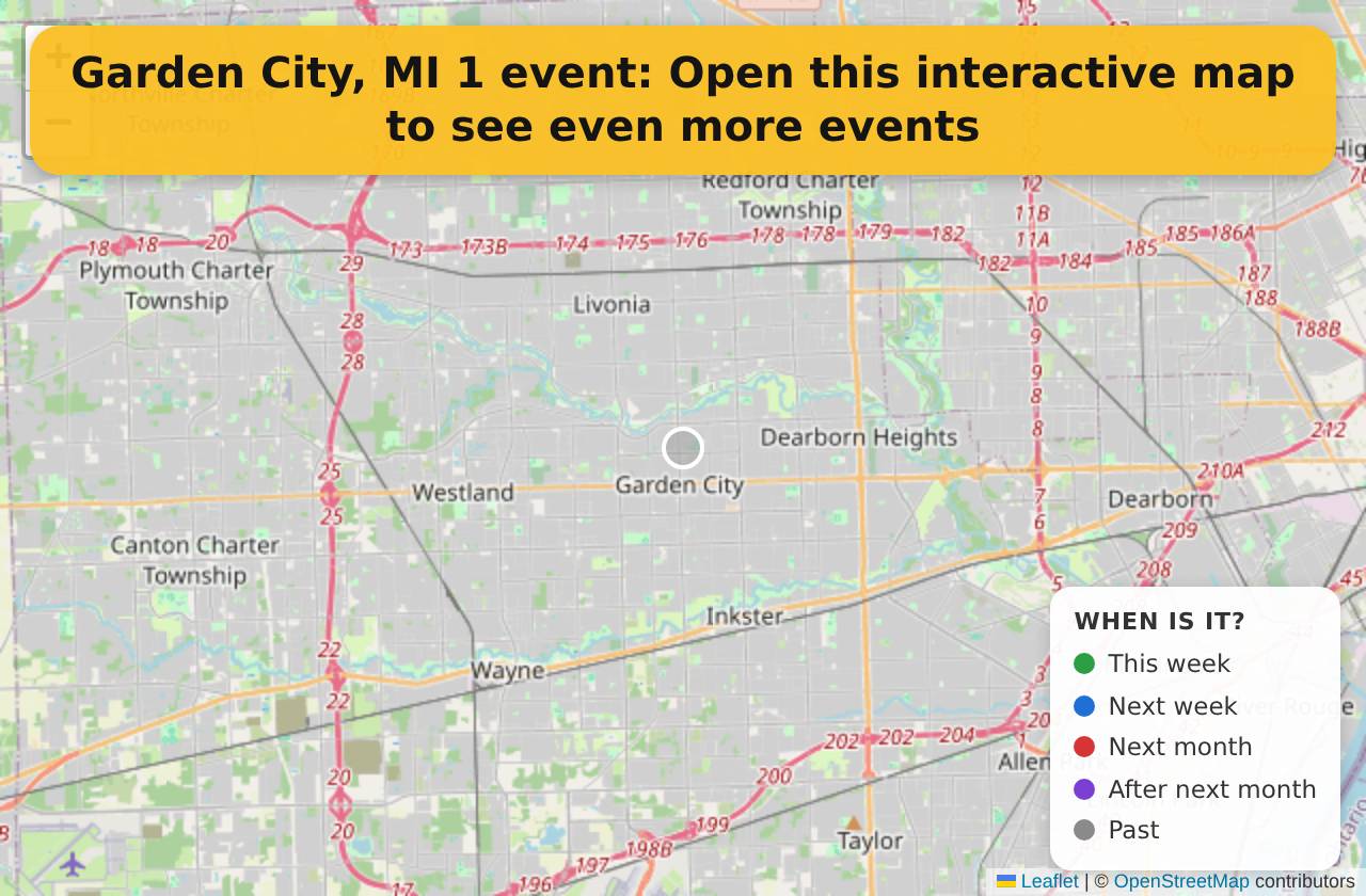 Map of events in Garden City, MI on the interactive EVENTULIST map