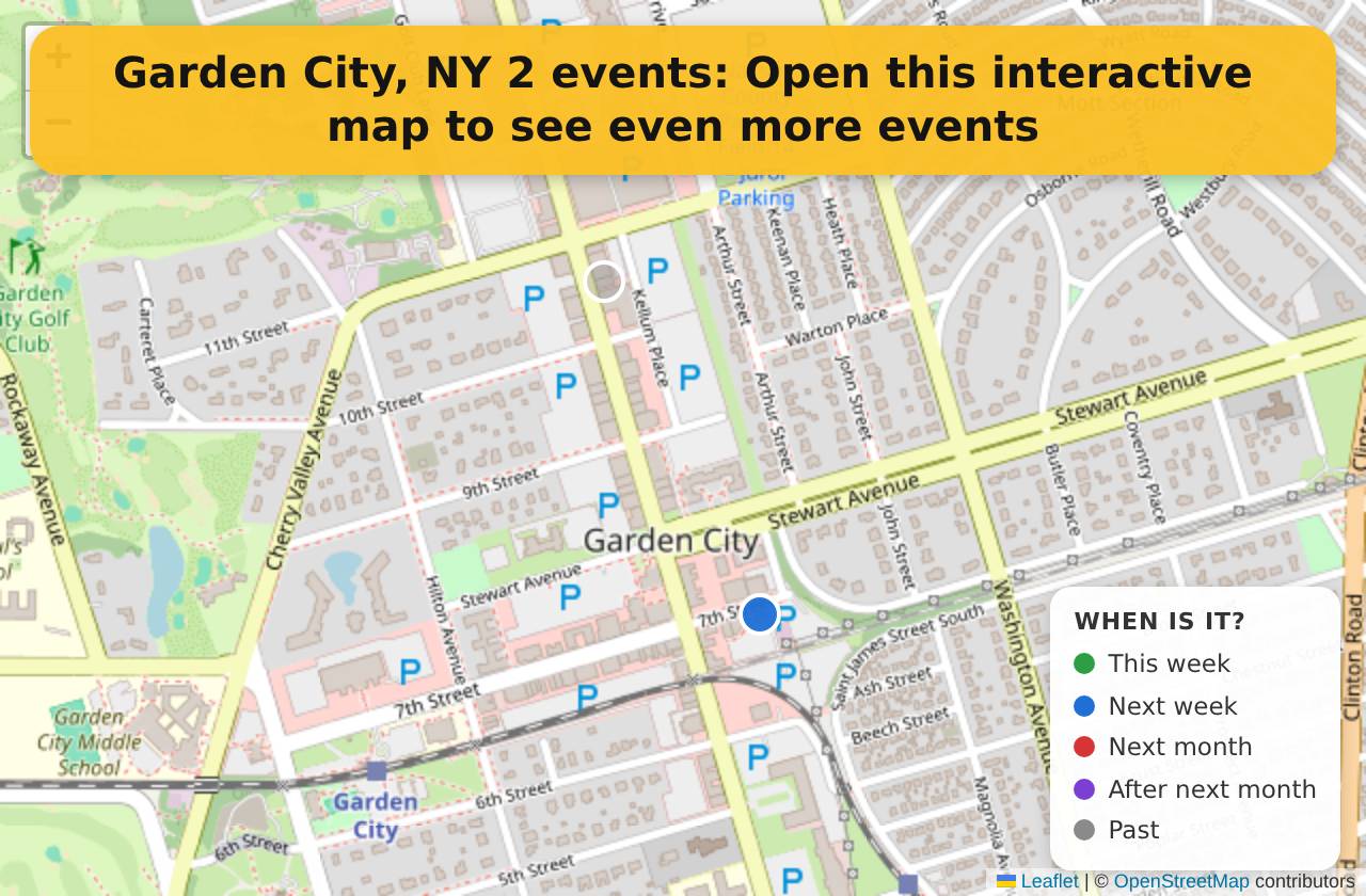 Map of events in Garden City, NY on the interactive EVENTULIST map