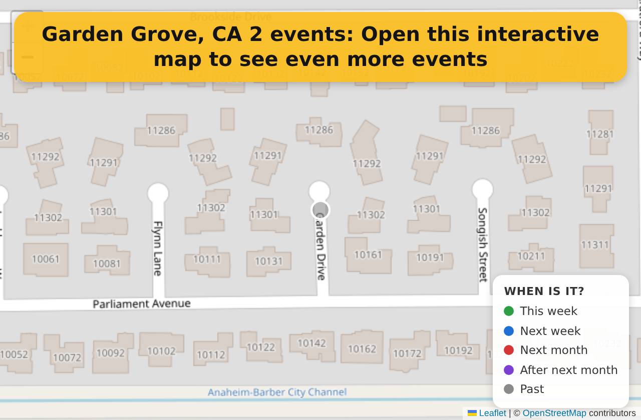 Map of events in Garden Grove, CA on the interactive EVENTULIST map