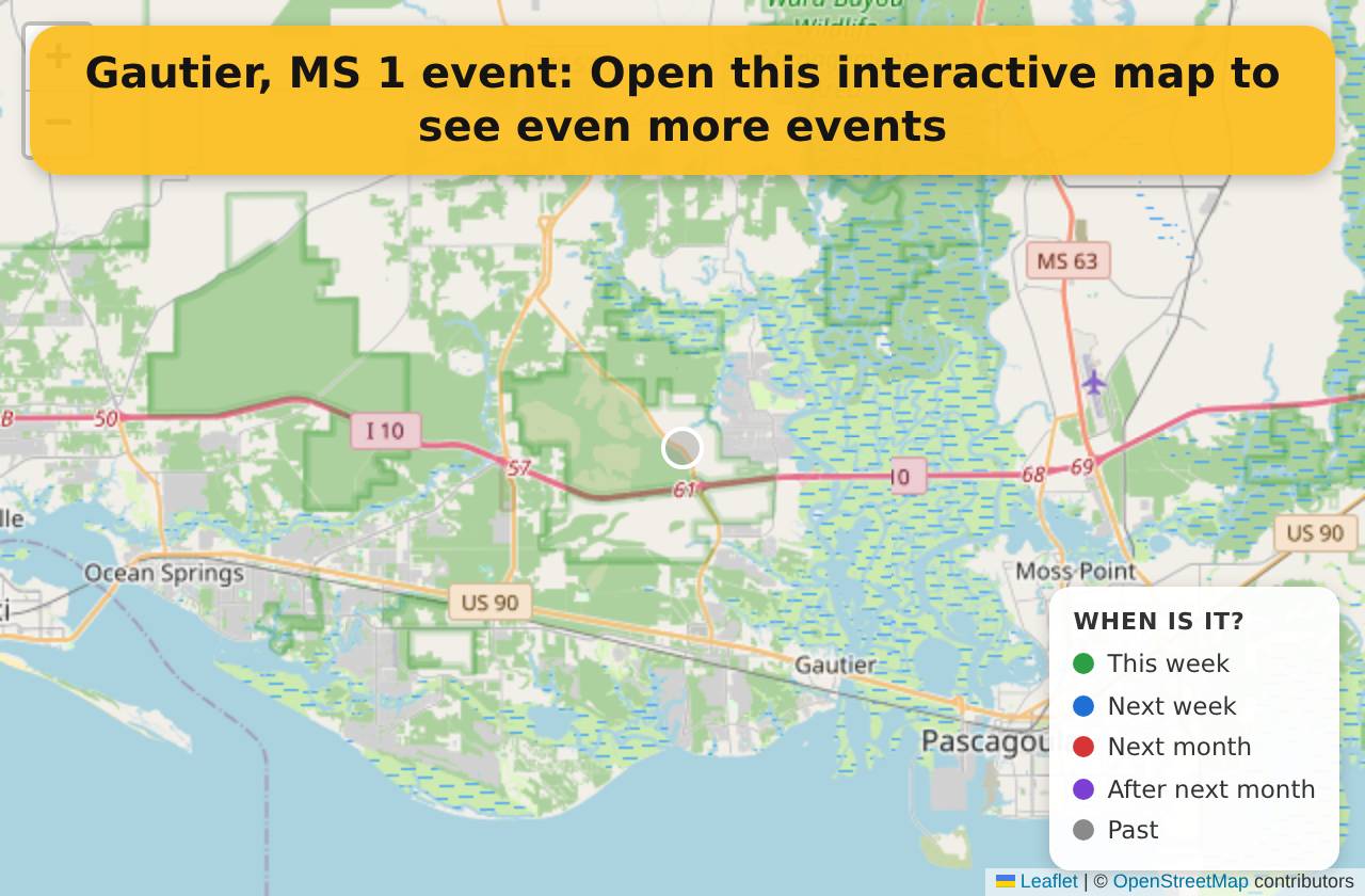 Map of events in Gautier, MS on the interactive EVENTULIST map