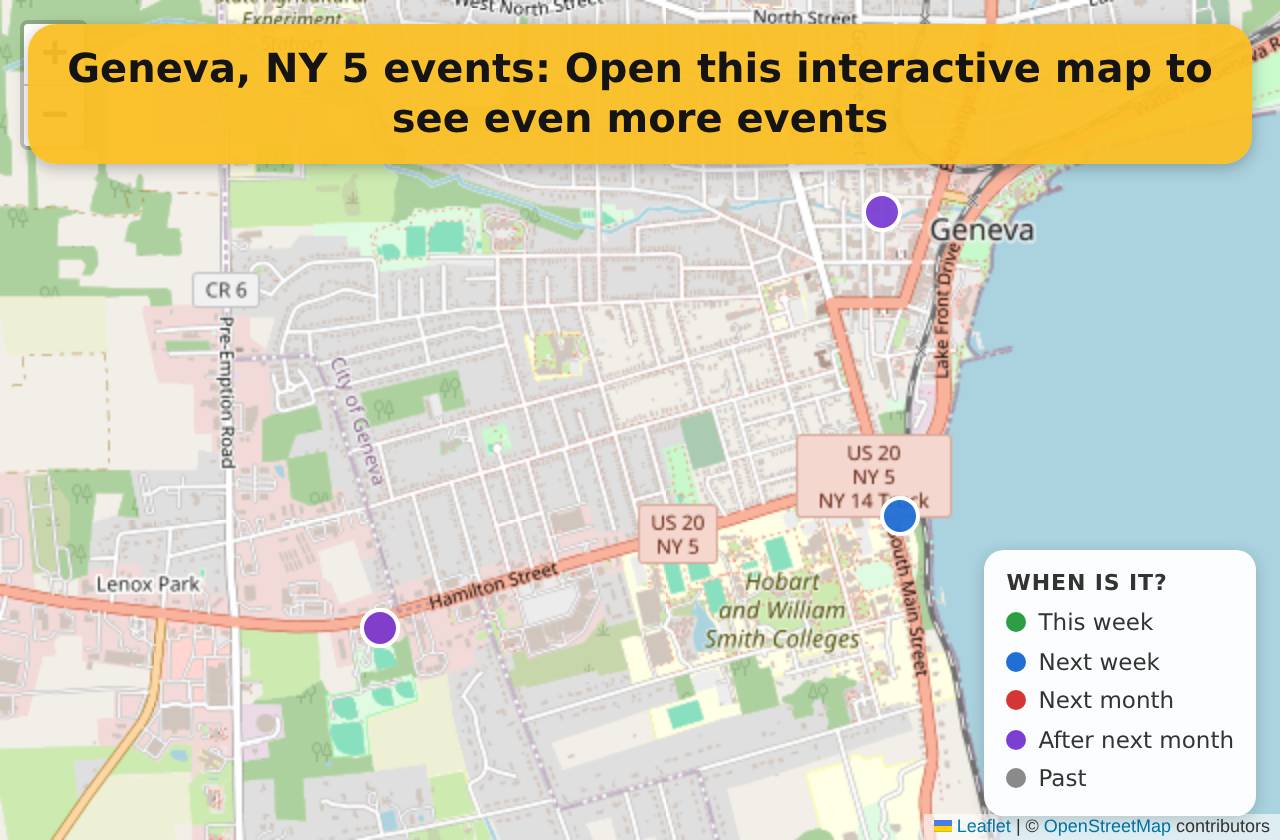 Map of events in Geneva, NY on the interactive EVENTULIST map