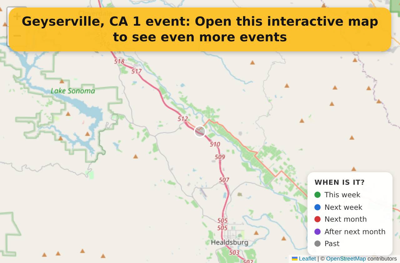 Map of events in Geyserville, CA on the interactive EVENTULIST map