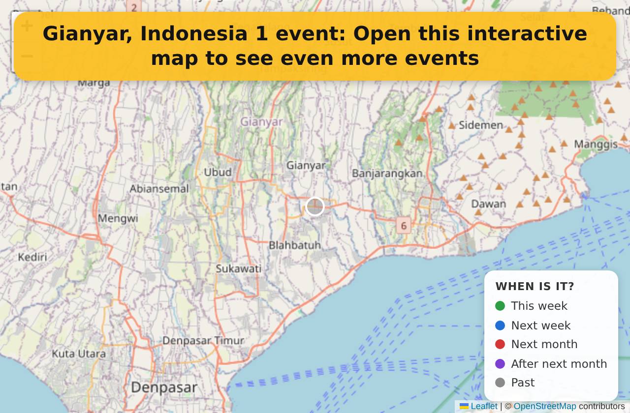 Map of events in Gianyar, Indonesia on the interactive EVENTULIST map