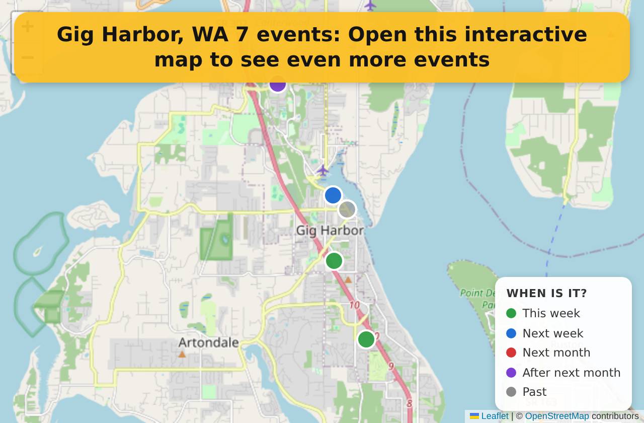 Map of events in Gig Harbor, WA on the interactive EVENTULIST map