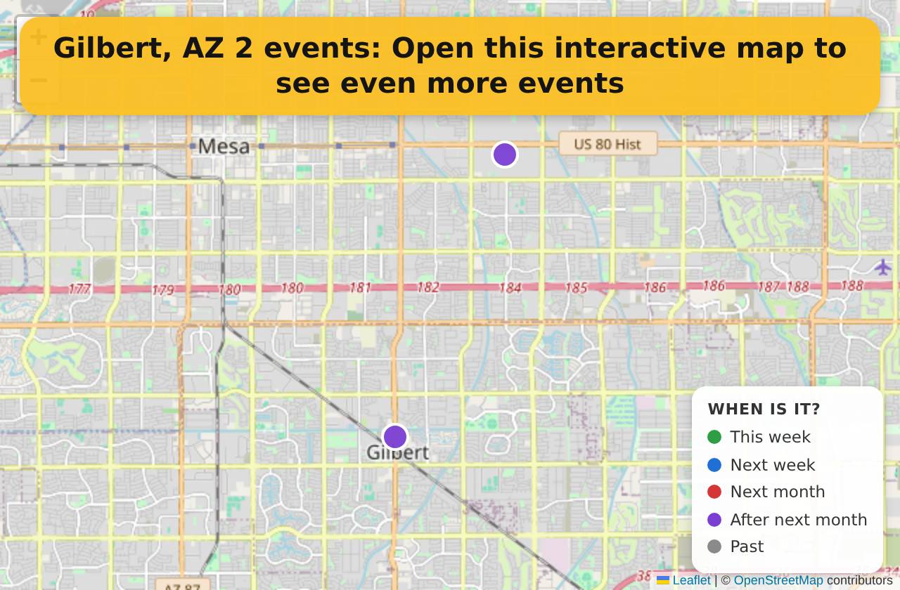 Map of events in Gilbert, AZ on the interactive EVENTULIST map