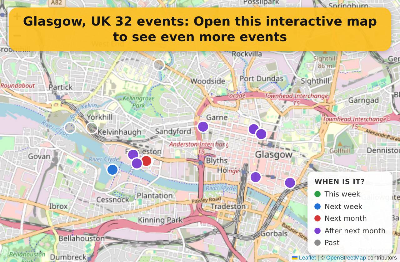 Map of events in Glasgow, UK on the interactive EVENTULIST map