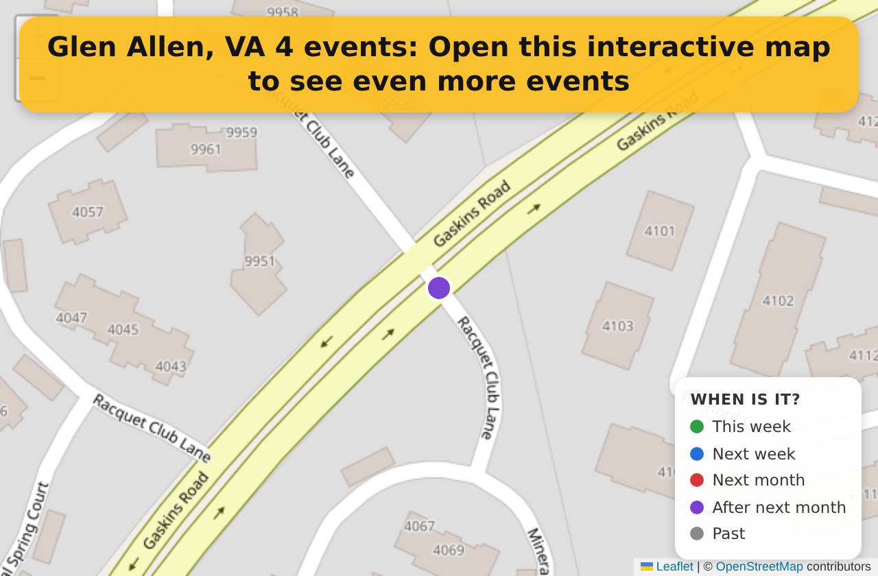 Map of events in Glen Allen, VA on the interactive EVENTULIST map