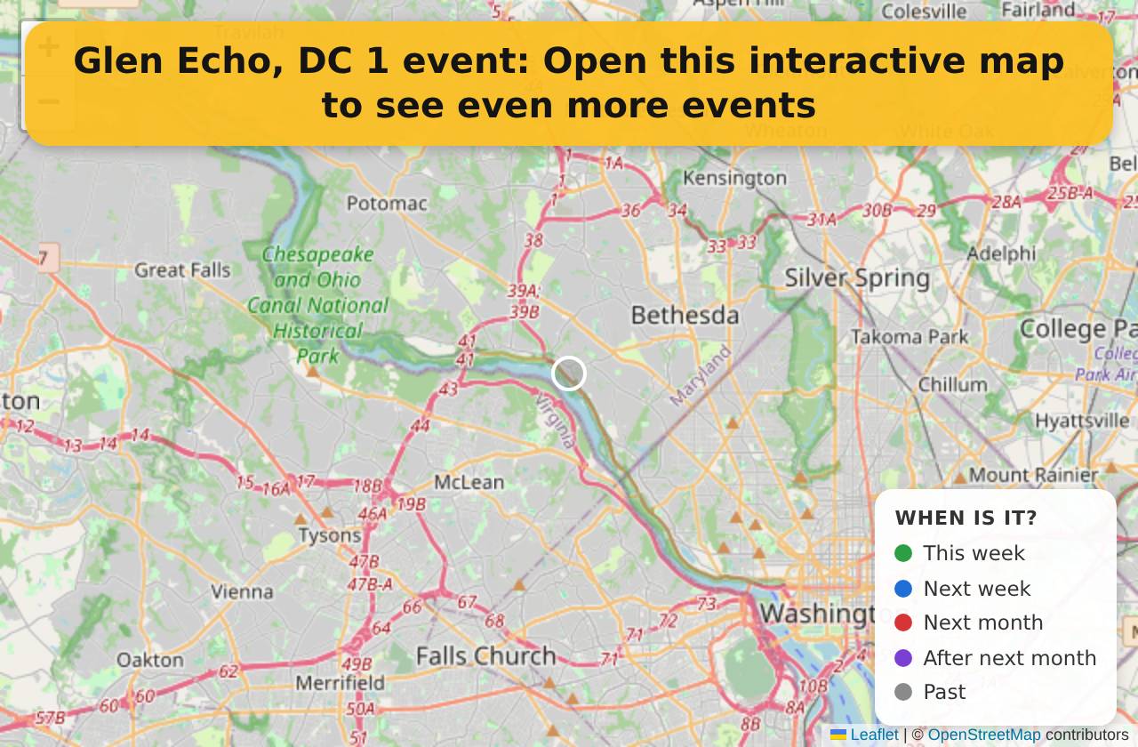 Map of events in Glen Echo, DC on the interactive EVENTULIST map