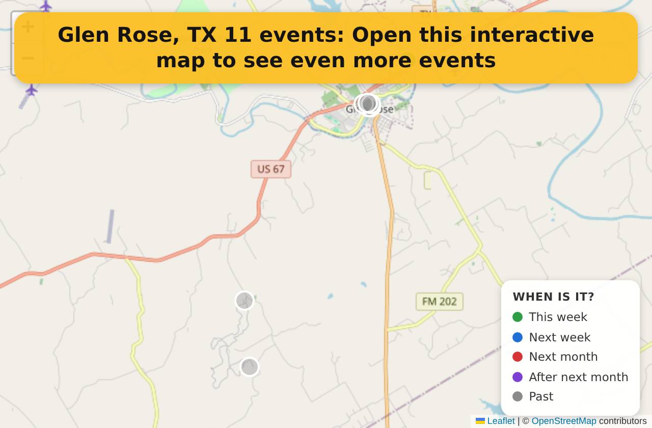 Map of events in Glen Rose, TX on the interactive EVENTULIST map