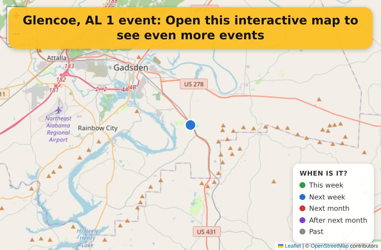 Map of events in Glencoe, AL on the interactive EVENTULIST map