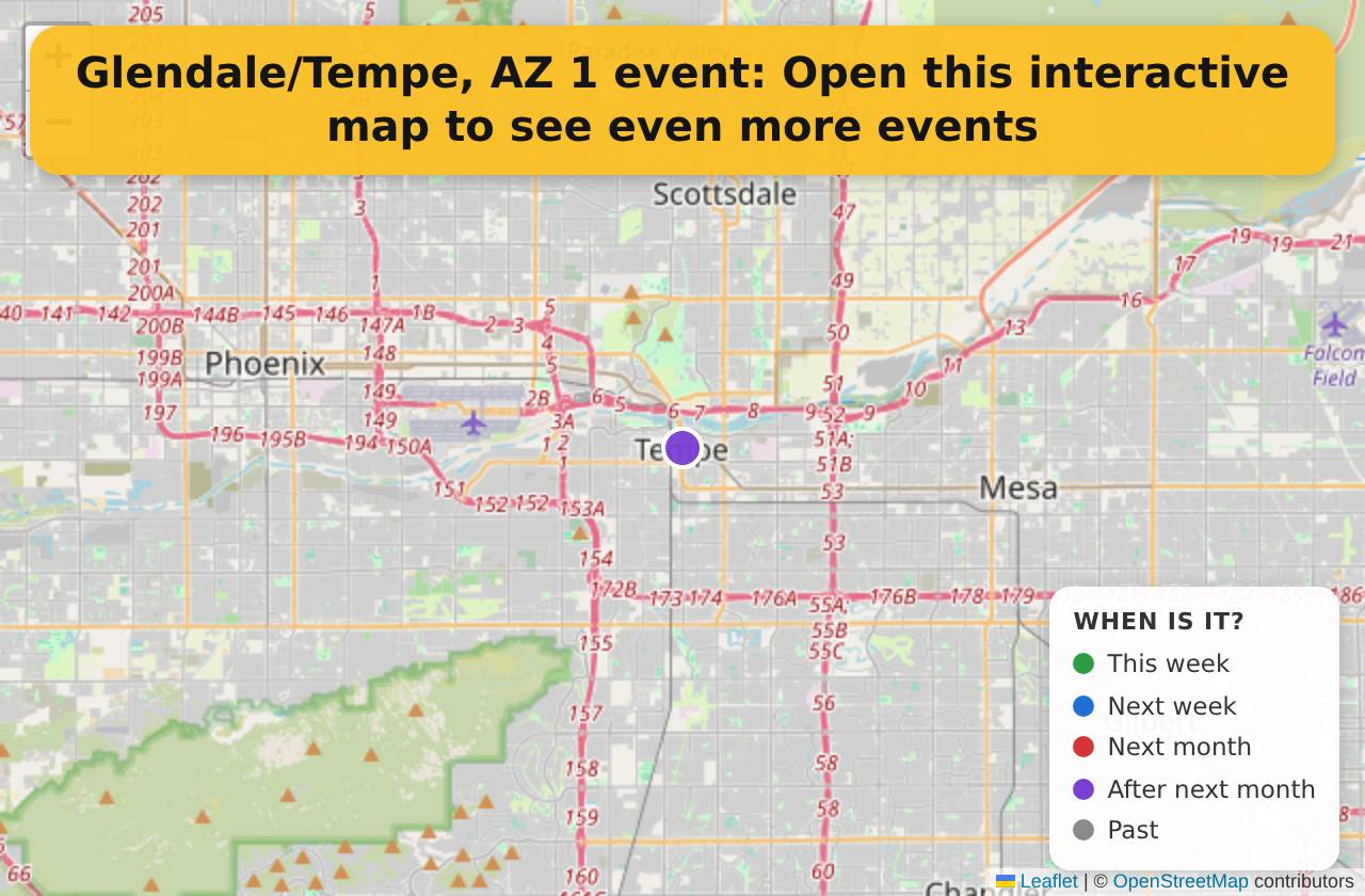 Map of events in Glendale/Tempe, AZ on the interactive EVENTULIST map
