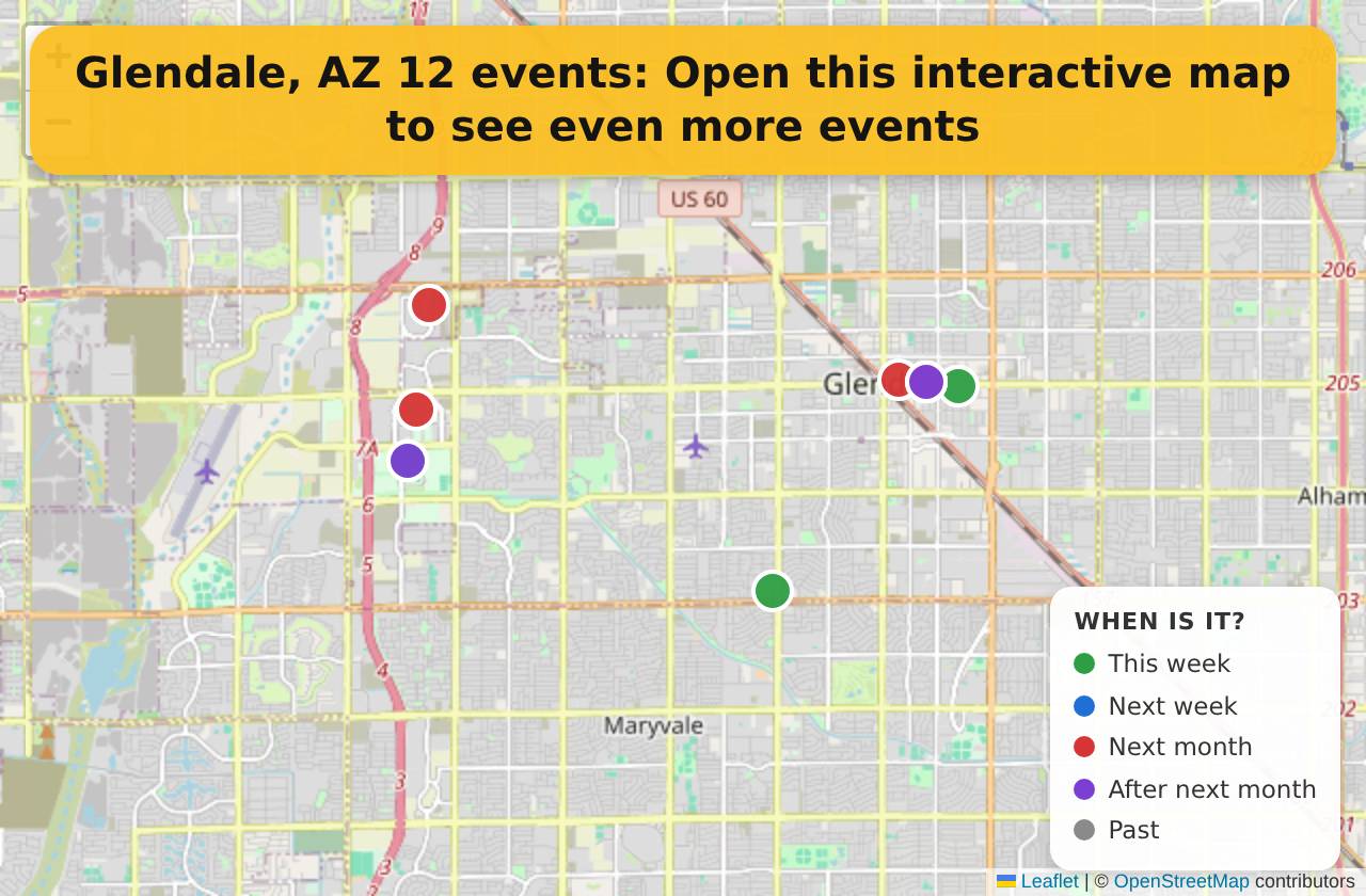 Map of events in Glendale, AZ on the interactive EVENTULIST map