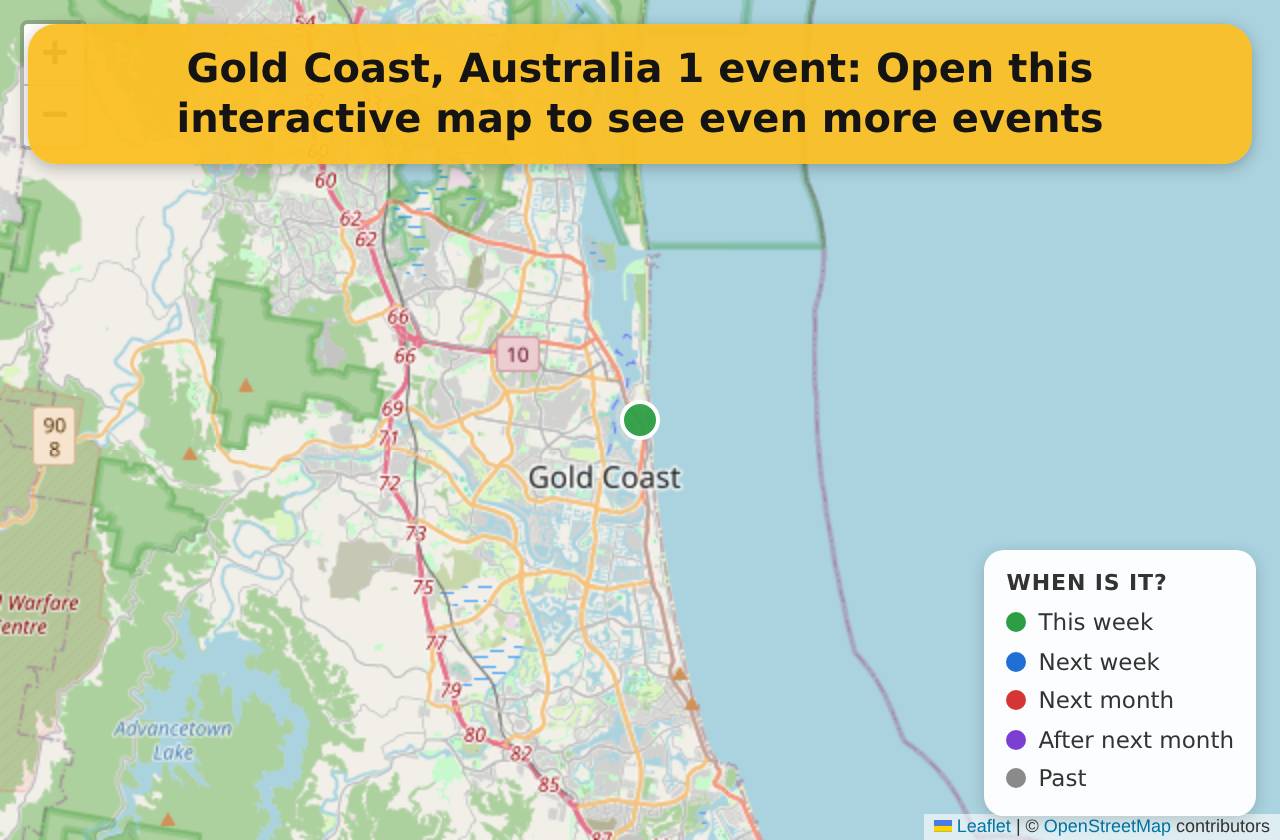 Map of events in Gold Coast, Australia on the interactive EVENTULIST map