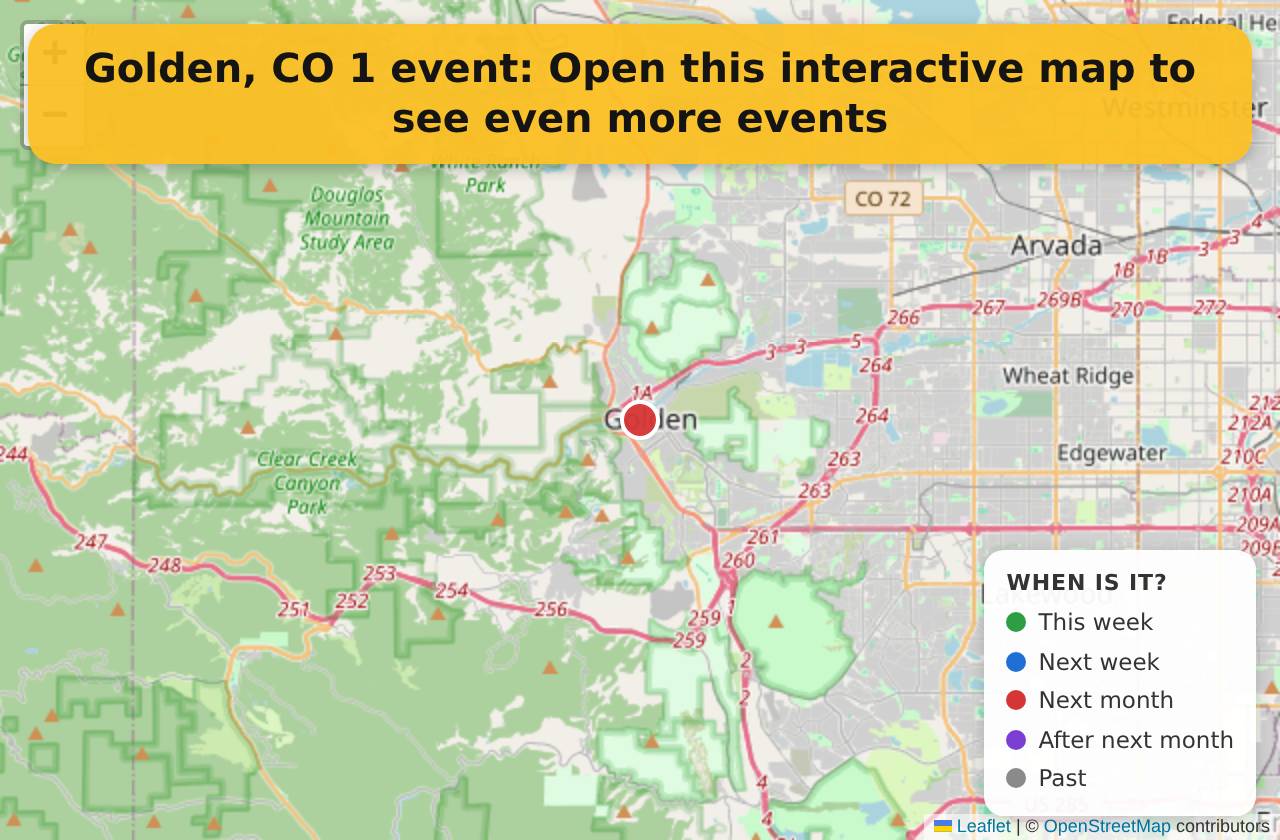 Map of events in Golden, CO on the interactive EVENTULIST map