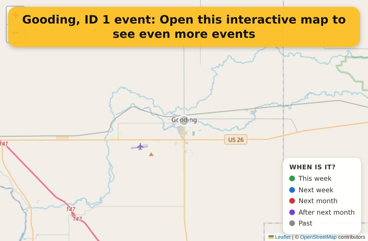 Map of events in Gooding, ID on the interactive EVENTULIST map