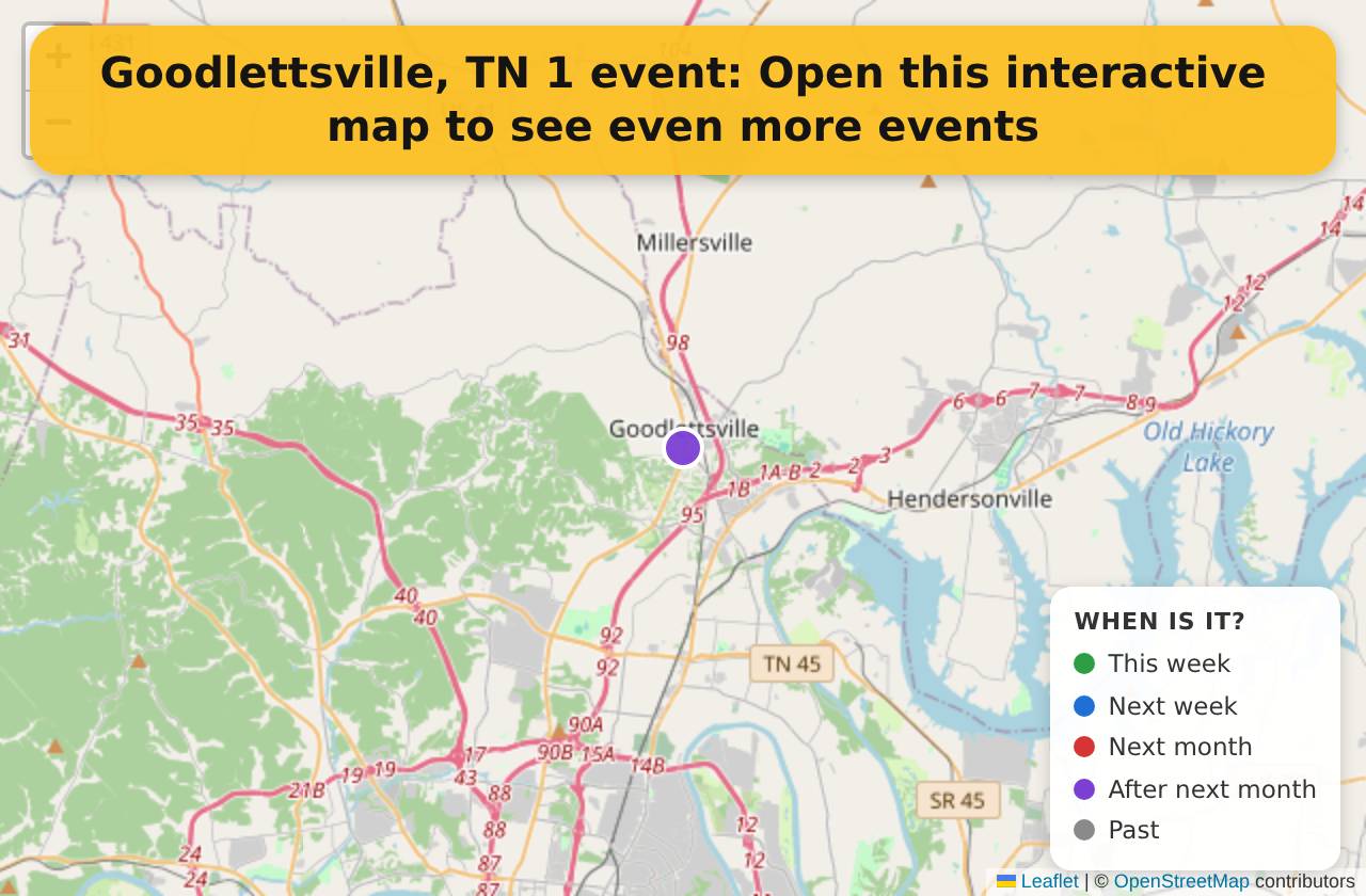 Map of events in Goodlettsville, TN on the interactive EVENTULIST map