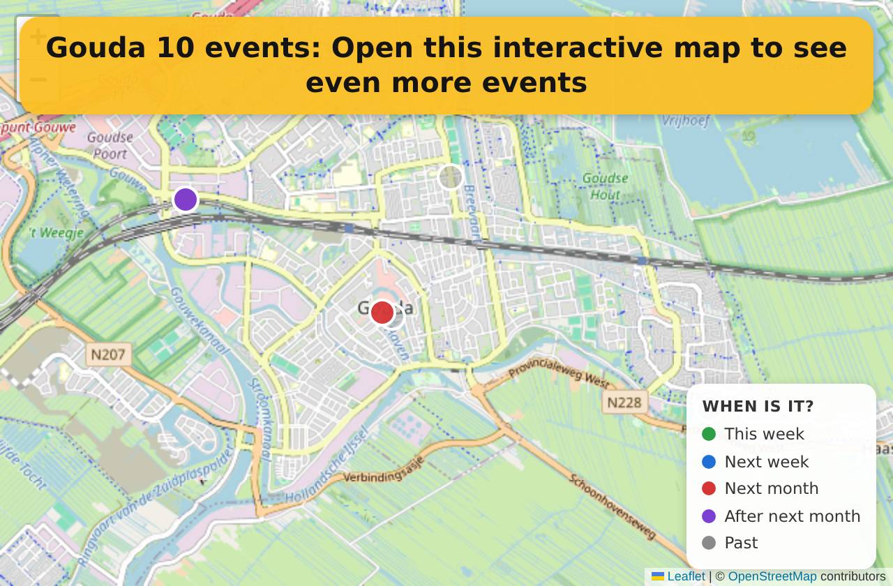 Map of events in Gouda on the interactive EVENTULIST map