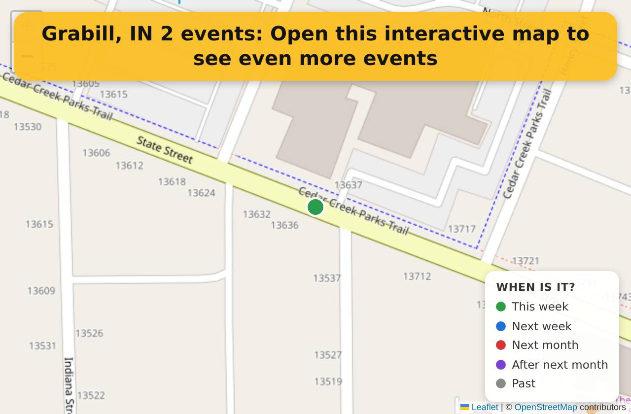 Map of events in Grabill, IN on the interactive EVENTULIST map