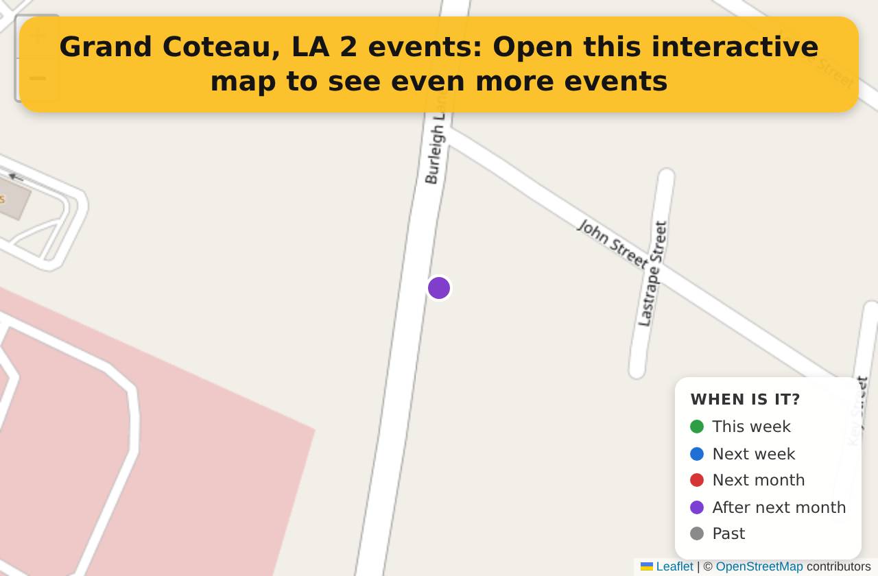 Map of events in Grand Coteau, LA on the interactive EVENTULIST map