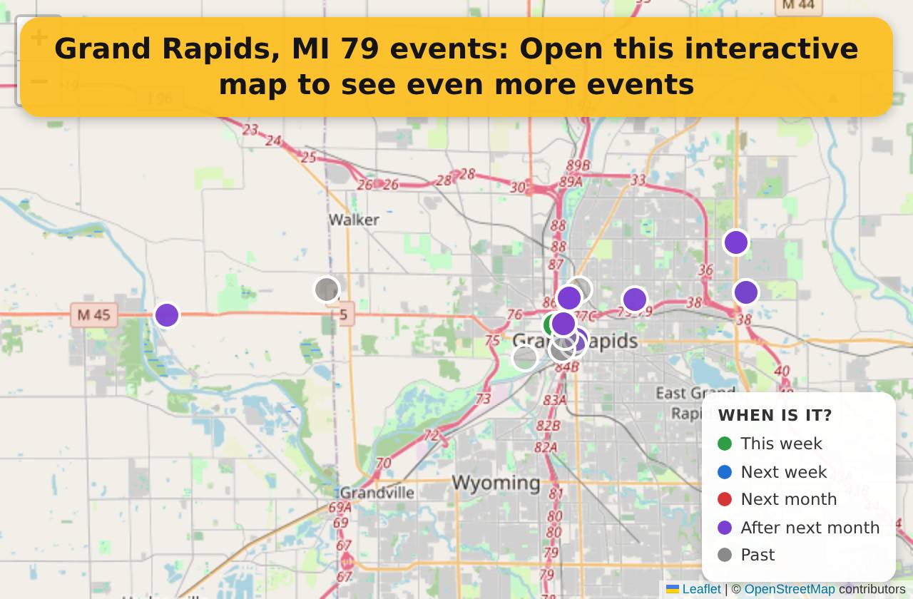 Map of events in Grand Rapids, MI on the interactive EVENTULIST map