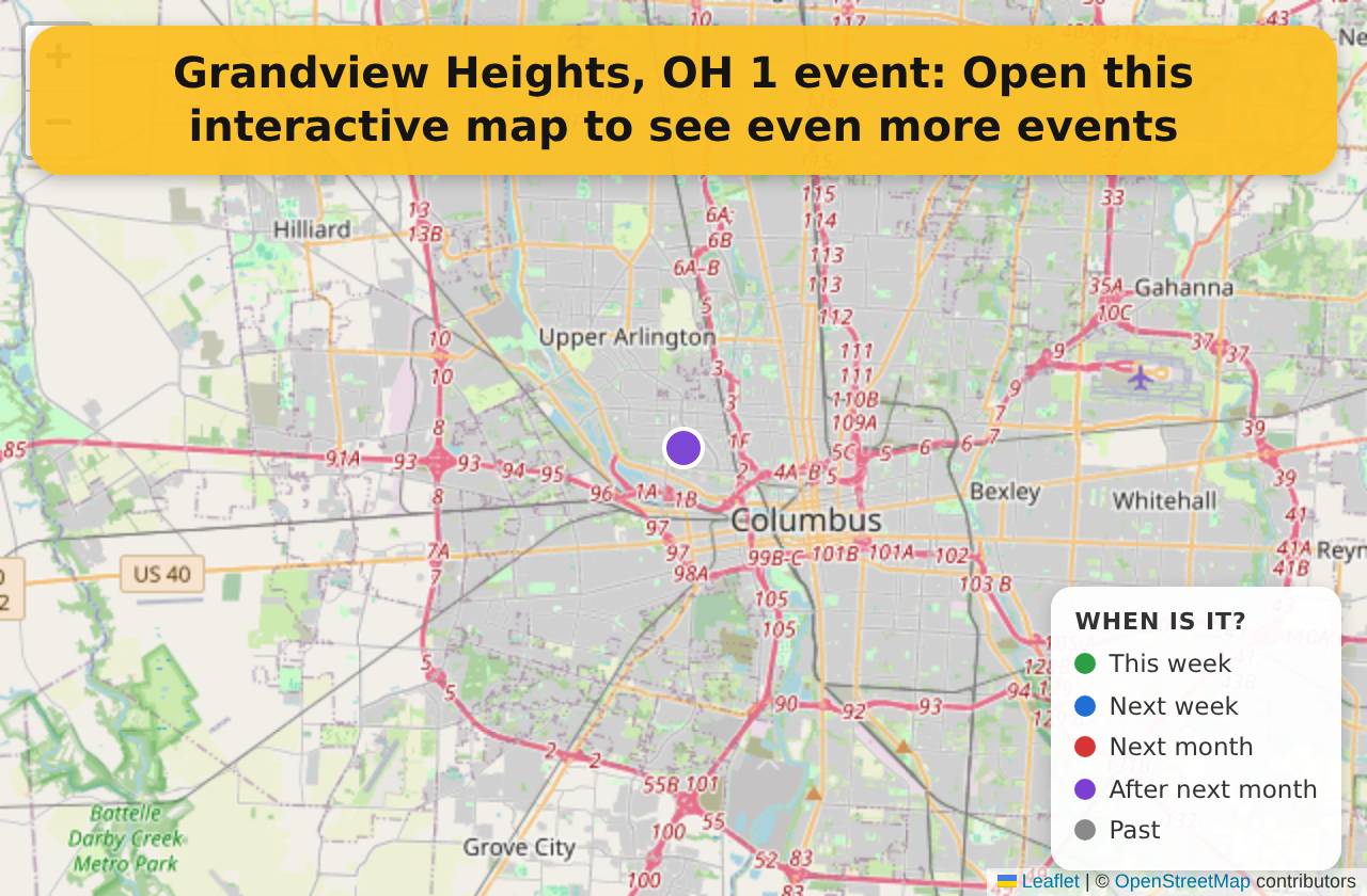 Map of events in Grandview Heights, OH on the interactive EVENTULIST map