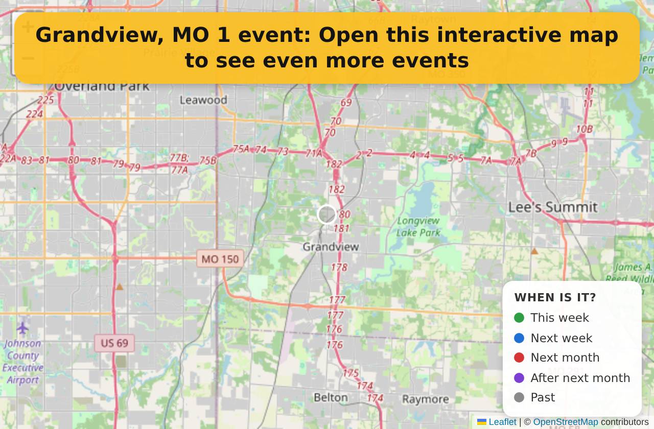 Map of events in Grandview, MO on the interactive EVENTULIST map