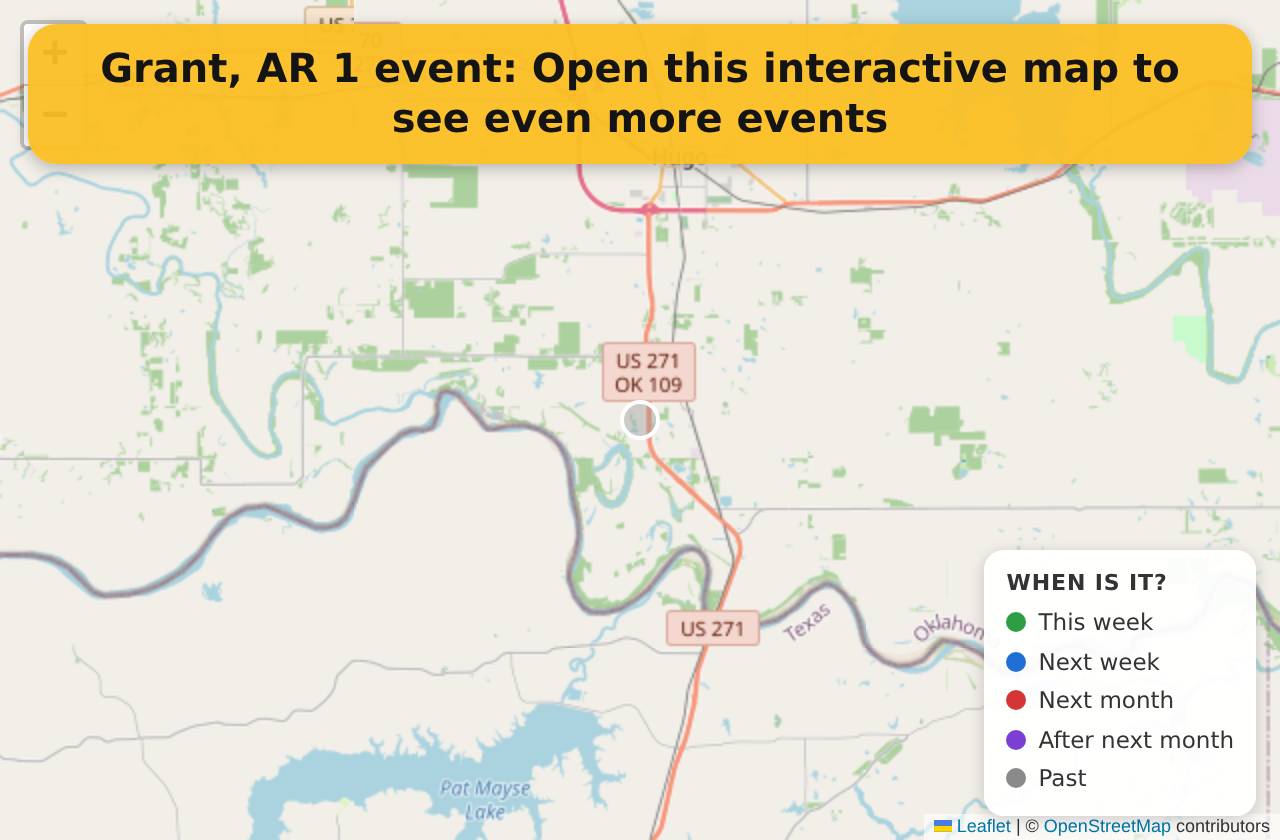 Map of events in Grant, AR on the interactive EVENTULIST map