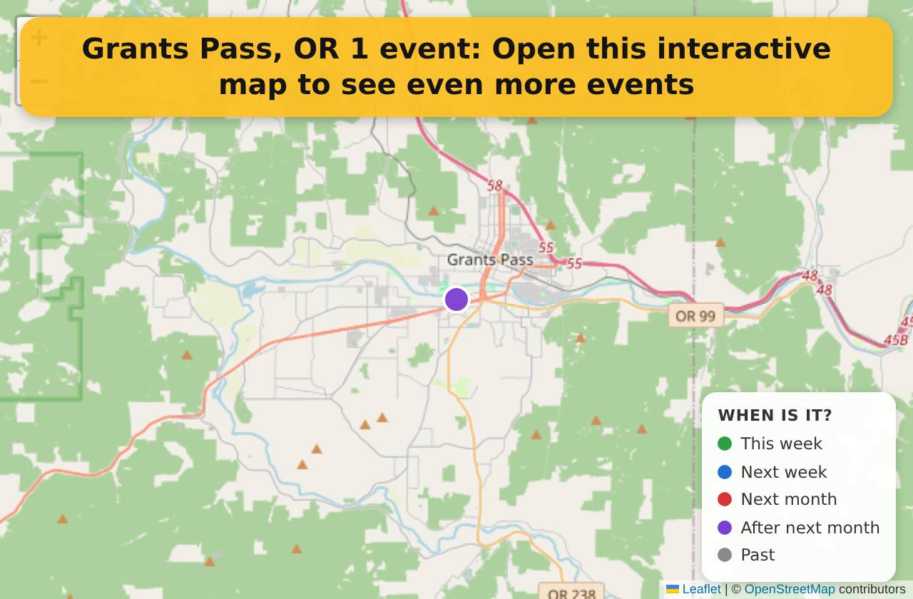 Map of events in Grants Pass, OR on the interactive EVENTULIST map