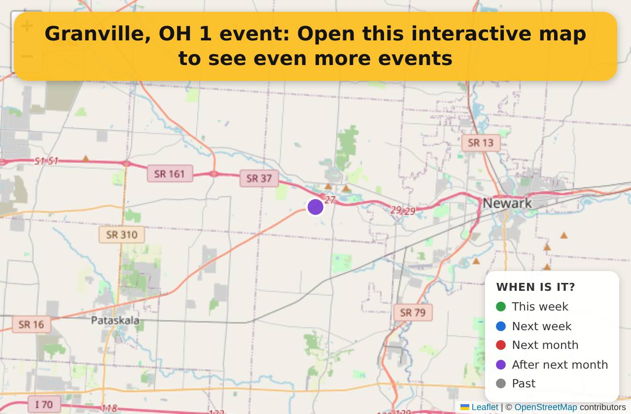 Map of events in Granville, OH on the interactive EVENTULIST map