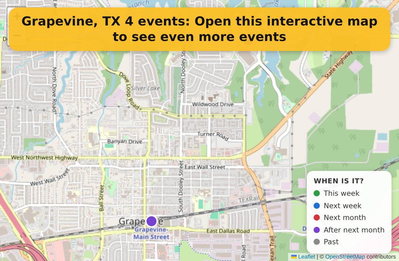 Map of events in Grapevine, TX on the interactive EVENTULIST map