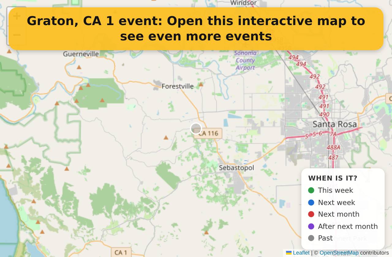 Map of events in Graton, CA on the interactive EVENTULIST map