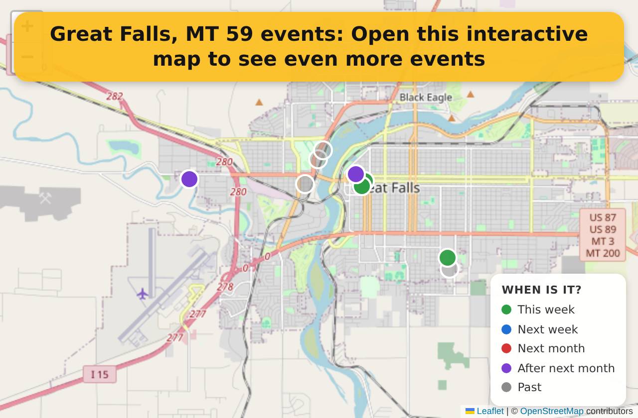 Map of events in Great Falls, MT on the interactive EVENTULIST map