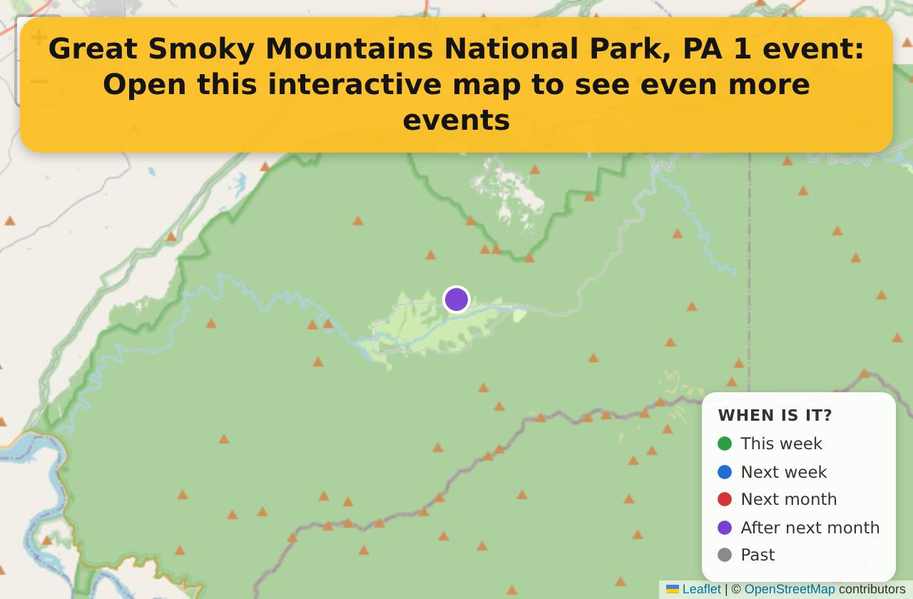 Map of events in Great Smoky Mountains National Park, PA on the interactive EVENTULIST map