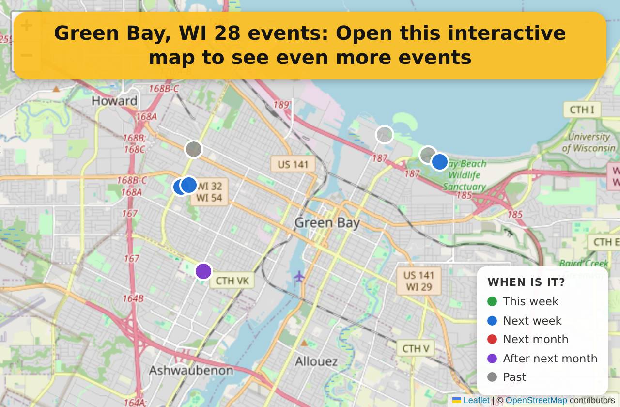 Map of events in Green Bay, WI on the interactive EVENTULIST map