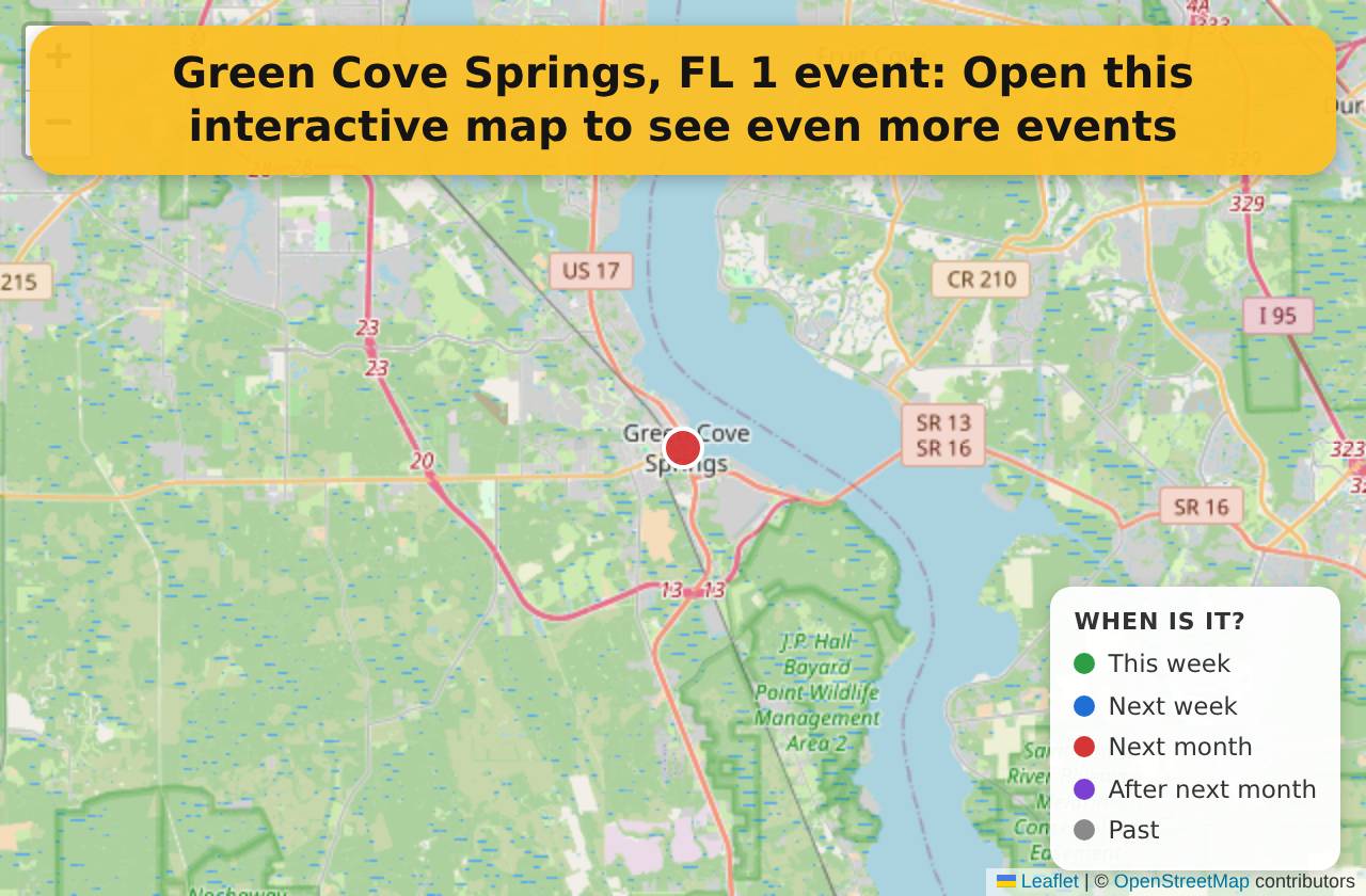 Map of events in Green Cove Springs, FL on the interactive EVENTULIST map