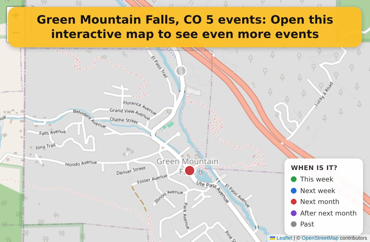 Map of events in Green Mountain Falls, CO on the interactive EVENTULIST map