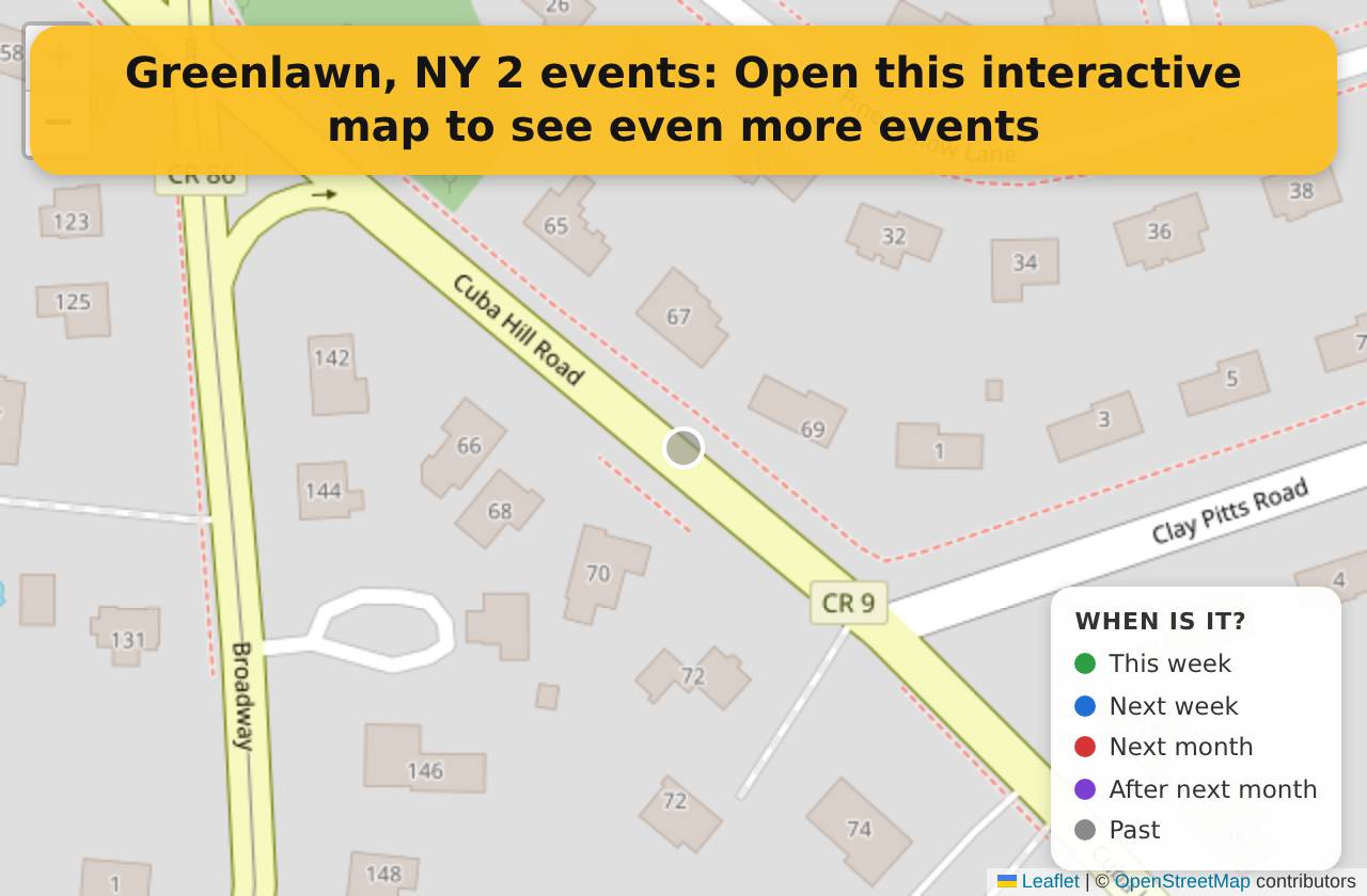 Map of events in Greenlawn, NY on the interactive EVENTULIST map
