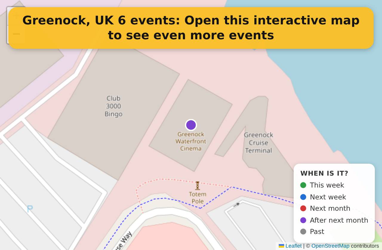 Map of events in Greenock, UK on the interactive EVENTULIST map