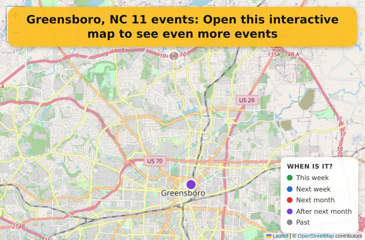 Map of events in Greensboro, NC on the interactive EVENTULIST map