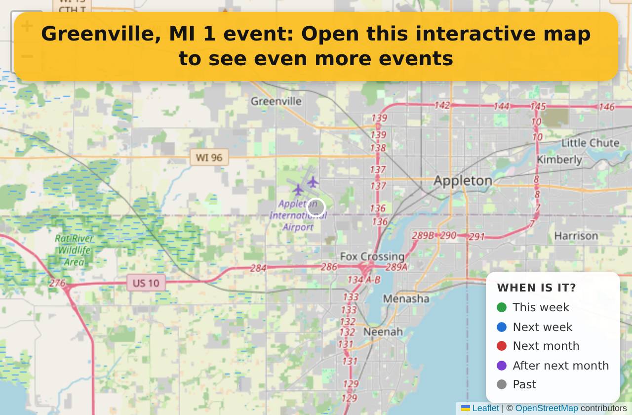 Map of events in Greenville, MI on the interactive EVENTULIST map