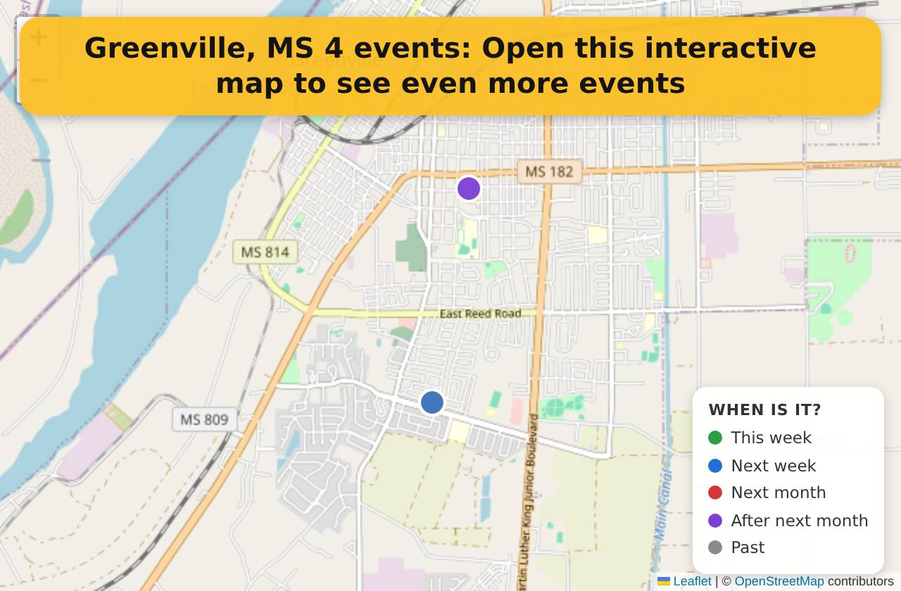 Map of events in Greenville, MS on the interactive EVENTULIST map