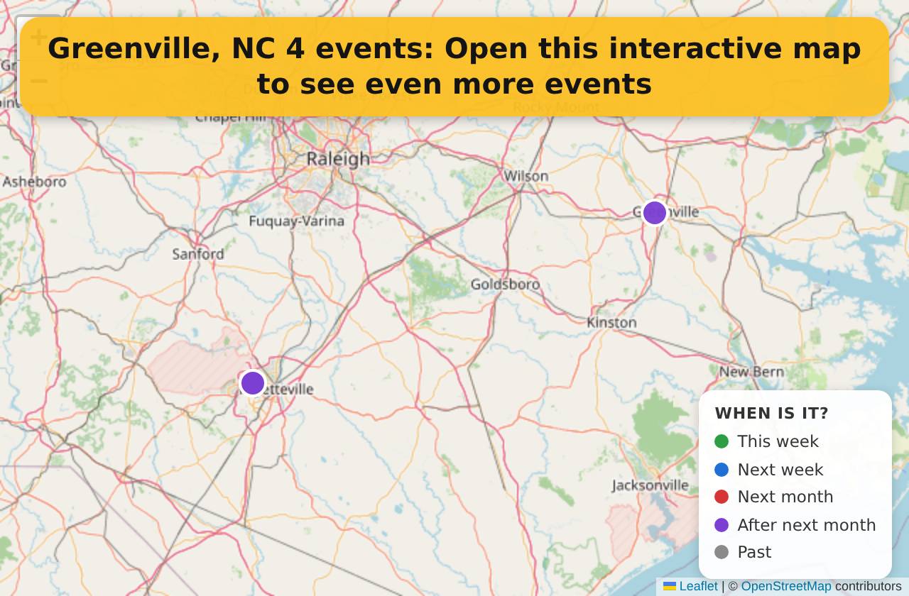 Map of events in Greenville, NC on the interactive EVENTULIST map