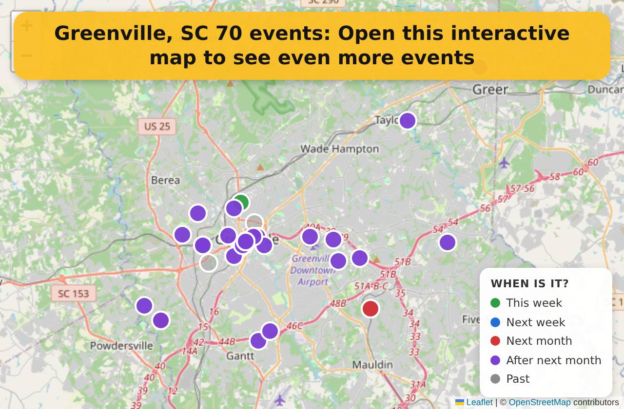Map of events in Greenville, SC on the interactive EVENTULIST map