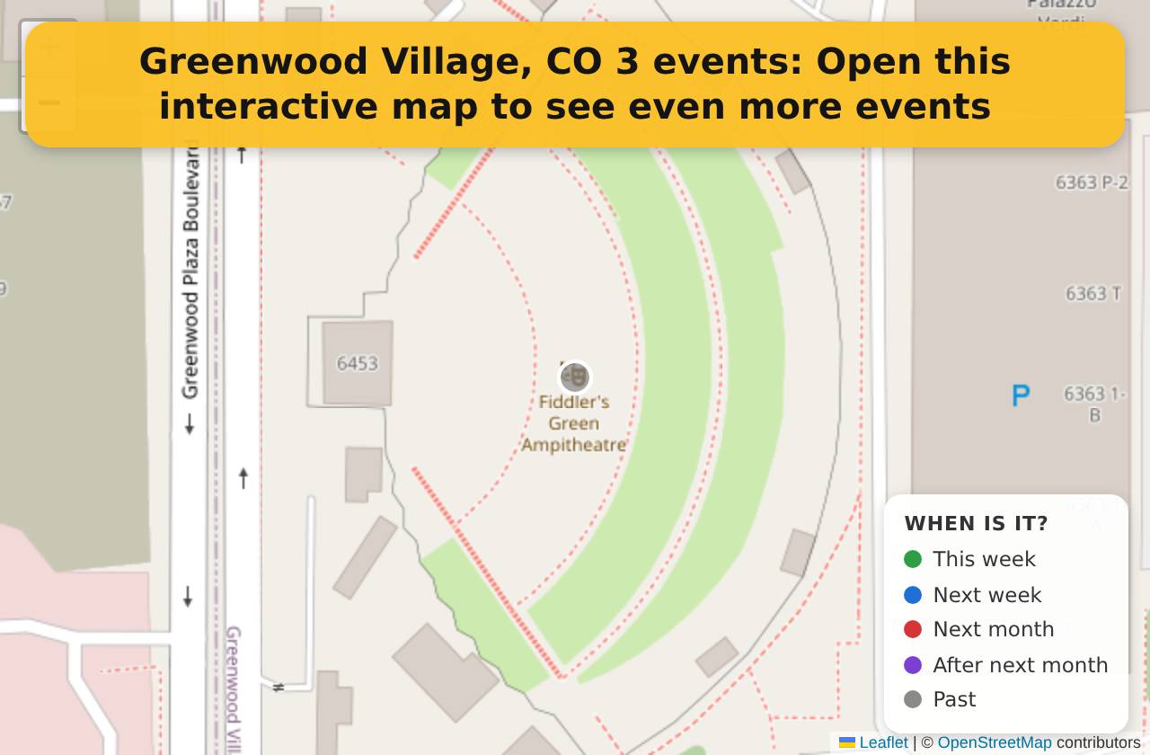 Map of events in Greenwood Village, CO on the interactive EVENTULIST map