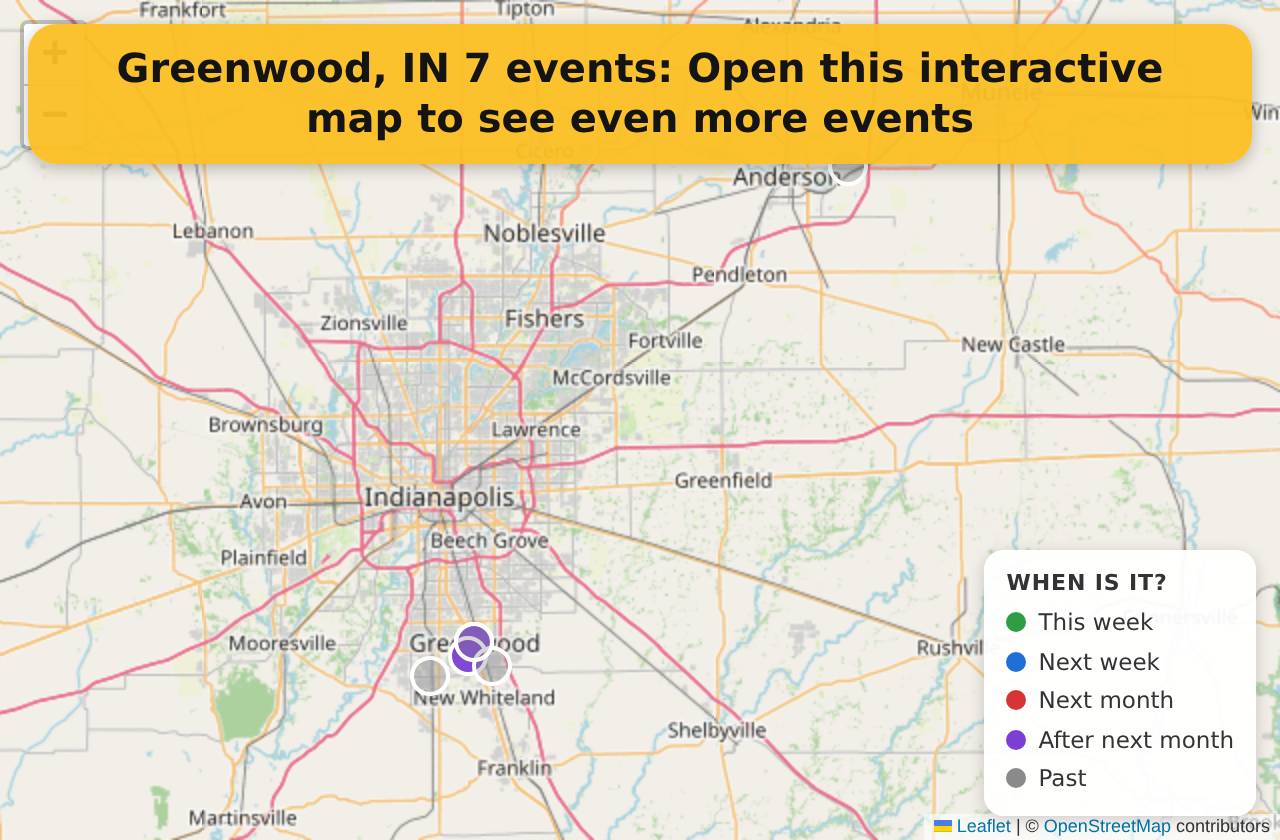 Map of events in Greenwood, IN on the interactive EVENTULIST map