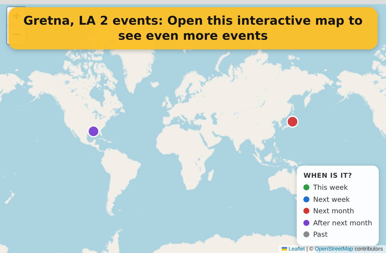 Map of events in Gretna, LA on the interactive EVENTULIST map